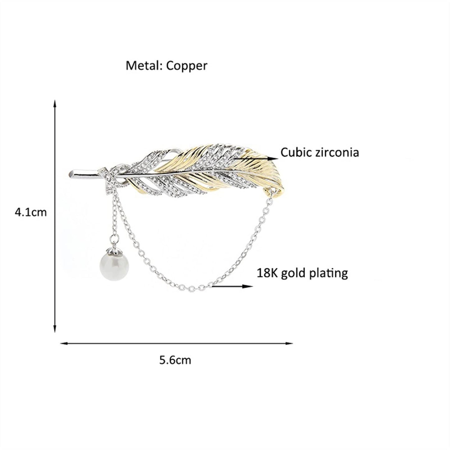 Pearl Chain Feather Brooch | Elegant Minimal Women’s Wedding Pin Accessory