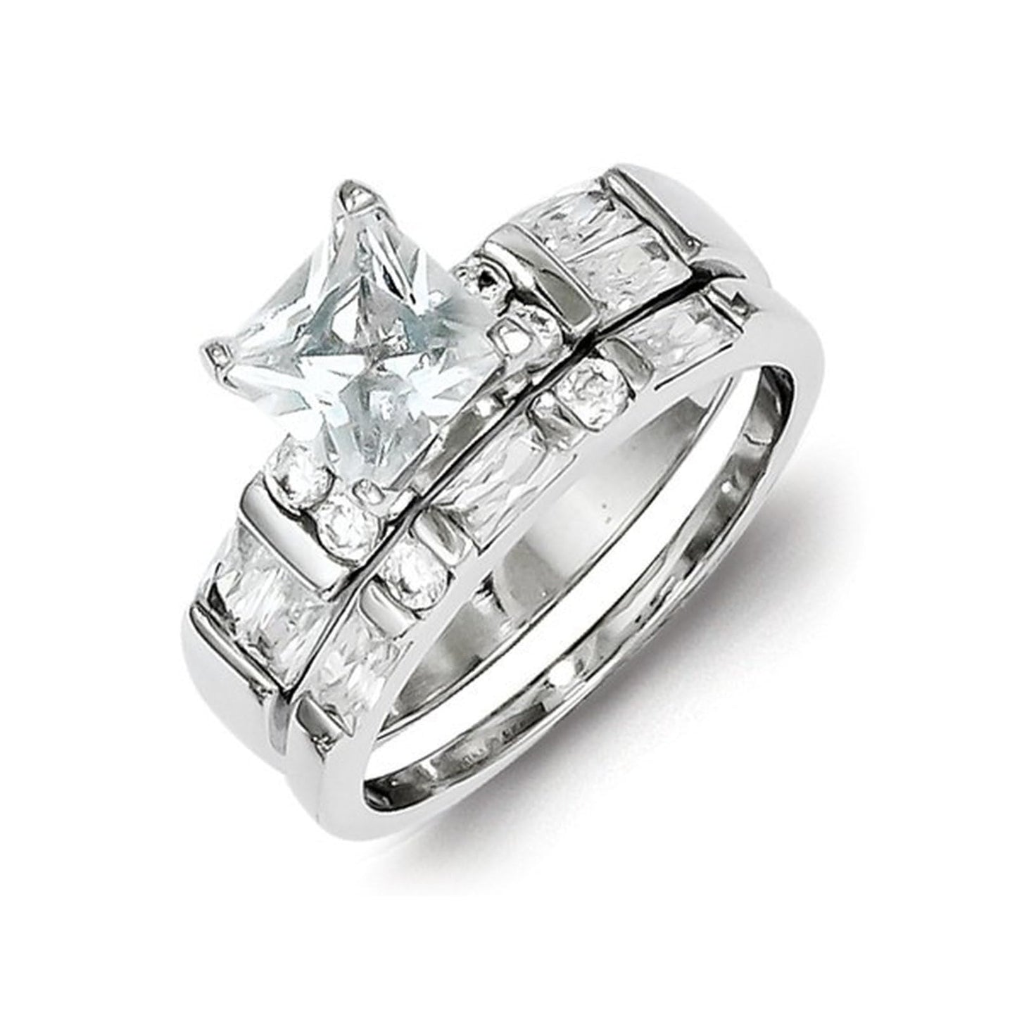 Princess-Cut CZ Wedding Ring Set | Minimal Sterling Silver Size 8 Jewelry