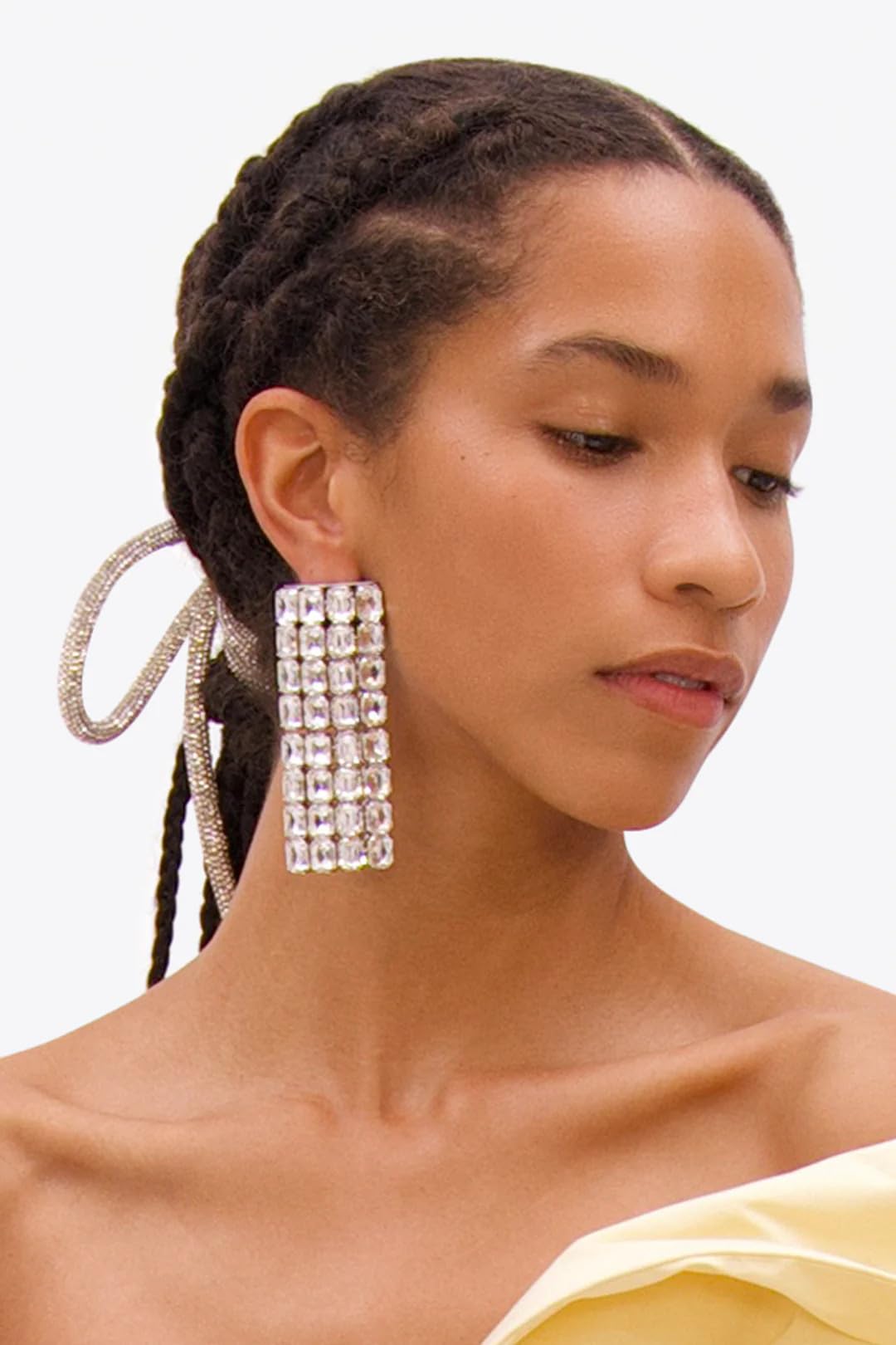 Long Crystal Pave Earrings | Minimal Silver Statement Jewelry