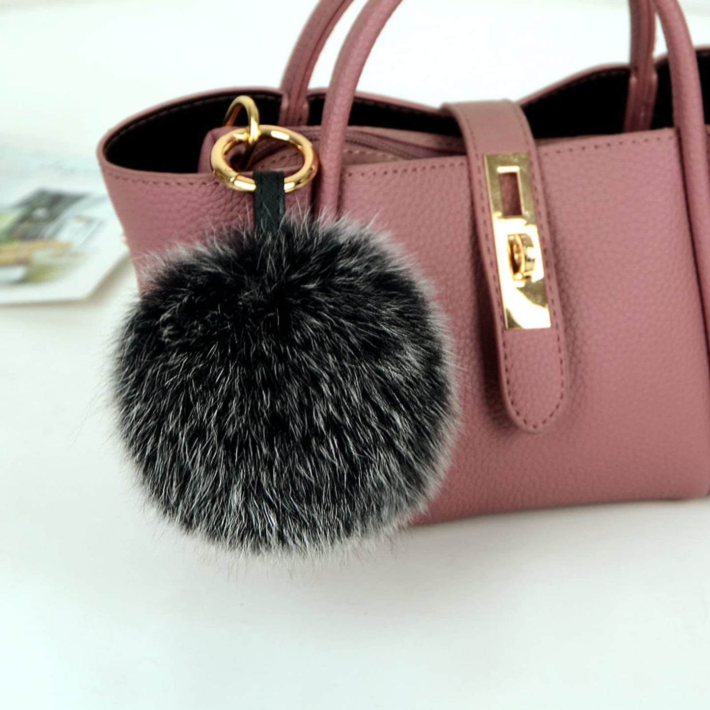 Fox Fur Pom Keychain | Minimal Women’s Black Fluffy Bag Charm
