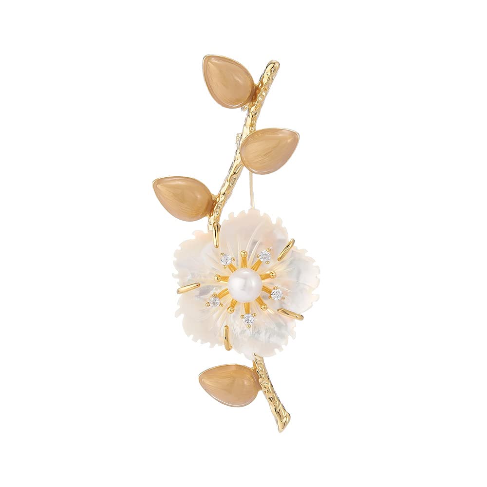 Pearl Flower Brooch | Elegant Gold Plated Floral Pin for Women