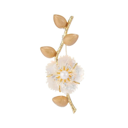 Pearl Flower Brooch | Elegant Gold Plated Floral Pin for Women