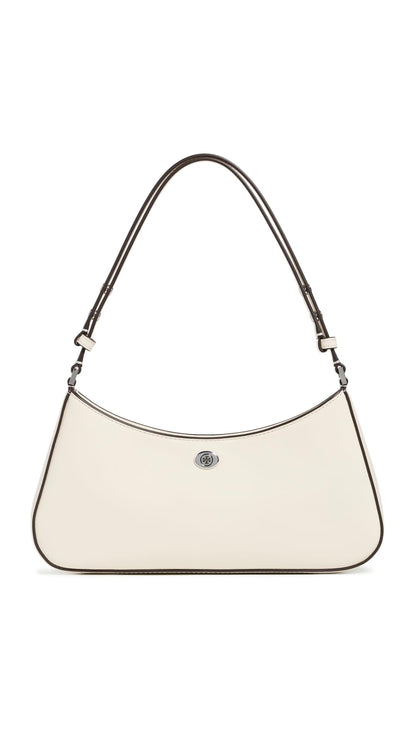 Zip Top Shoulder Bag | Minimal Women’s Light Cream Leather Bag