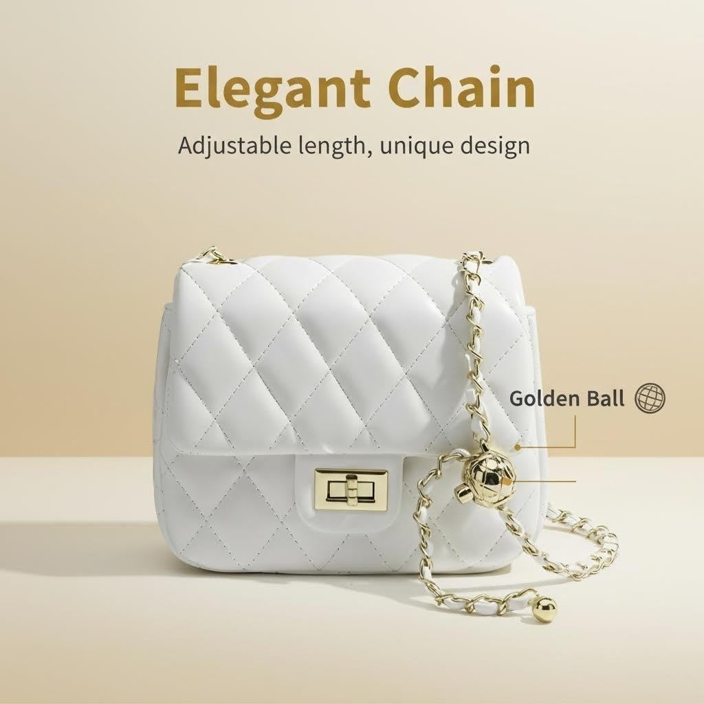 Diamond Chain Crossbody Bag | Minimal Women’s White Shoulder Bag with Adjustable Strap