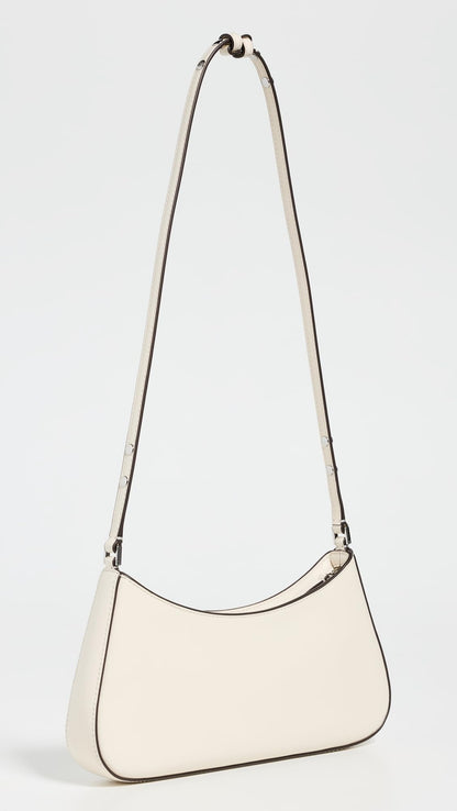 Zip Top Shoulder Bag | Minimal Women’s Light Cream Leather Bag