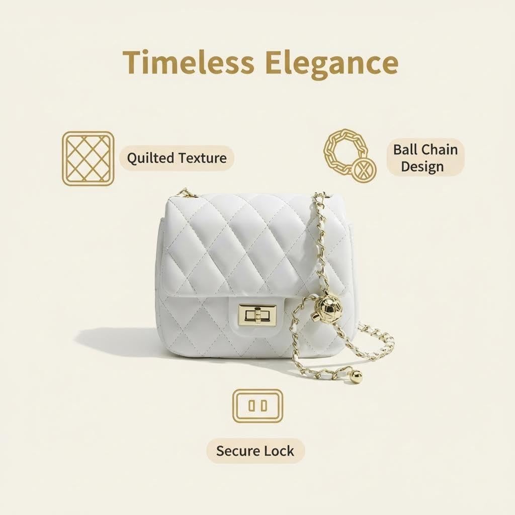 Diamond Chain Crossbody Bag | Minimal Women’s White Shoulder Bag with Adjustable Strap