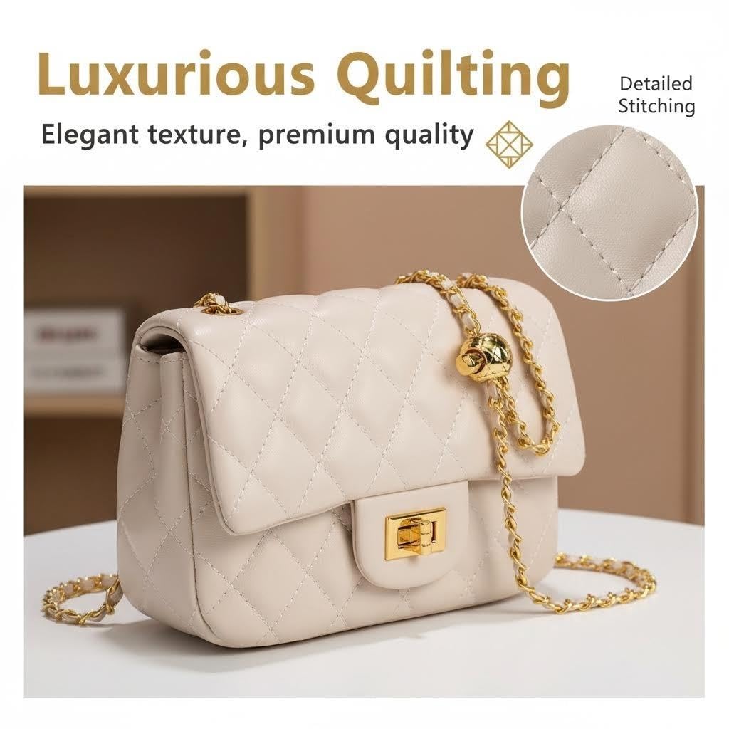 Diamond Chain Crossbody Bag | Minimal Women’s White Shoulder Bag with Adjustable Strap