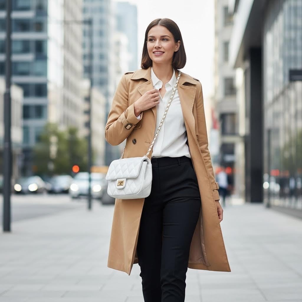 Diamond Chain Crossbody Bag | Minimal Women’s White Shoulder Bag with Adjustable Strap
