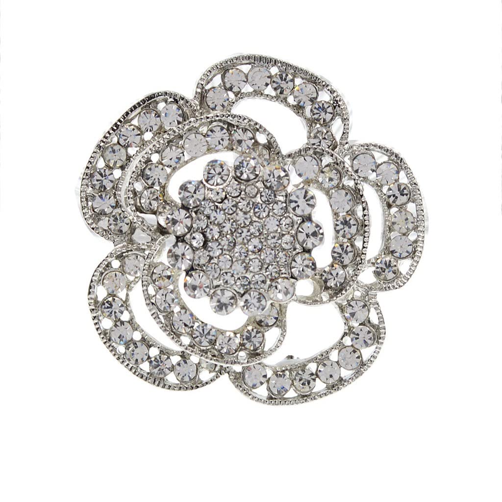 Rhinestone Brooch Pin | Vintage Gold & Silver Crystal Flower Jewelry for Women