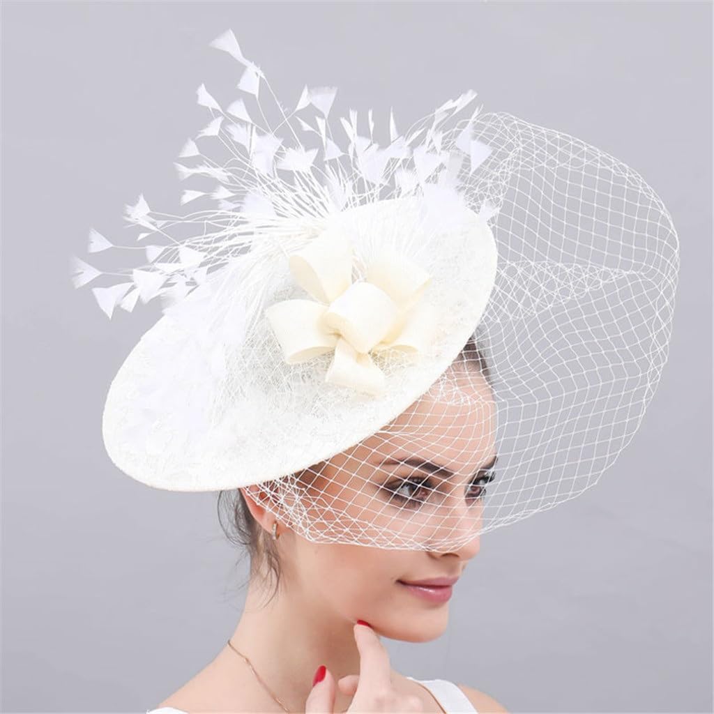 Beige Fascinator Hat | Minimal Women’s Wedding Cocktail Headwear with Flower