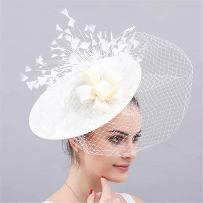 Beige Fascinator Hat | Minimal Women’s Wedding Cocktail Headwear with Flower