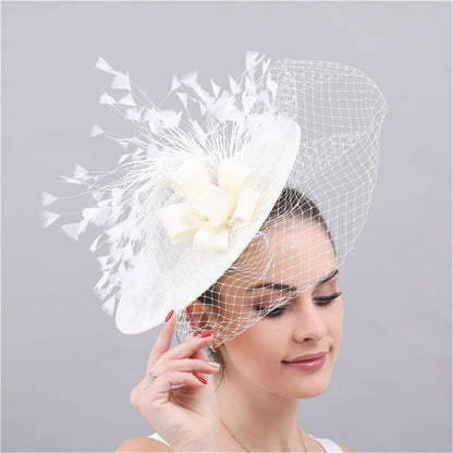 Beige Fascinator Hat | Minimal Women’s Wedding Cocktail Headwear with Flower