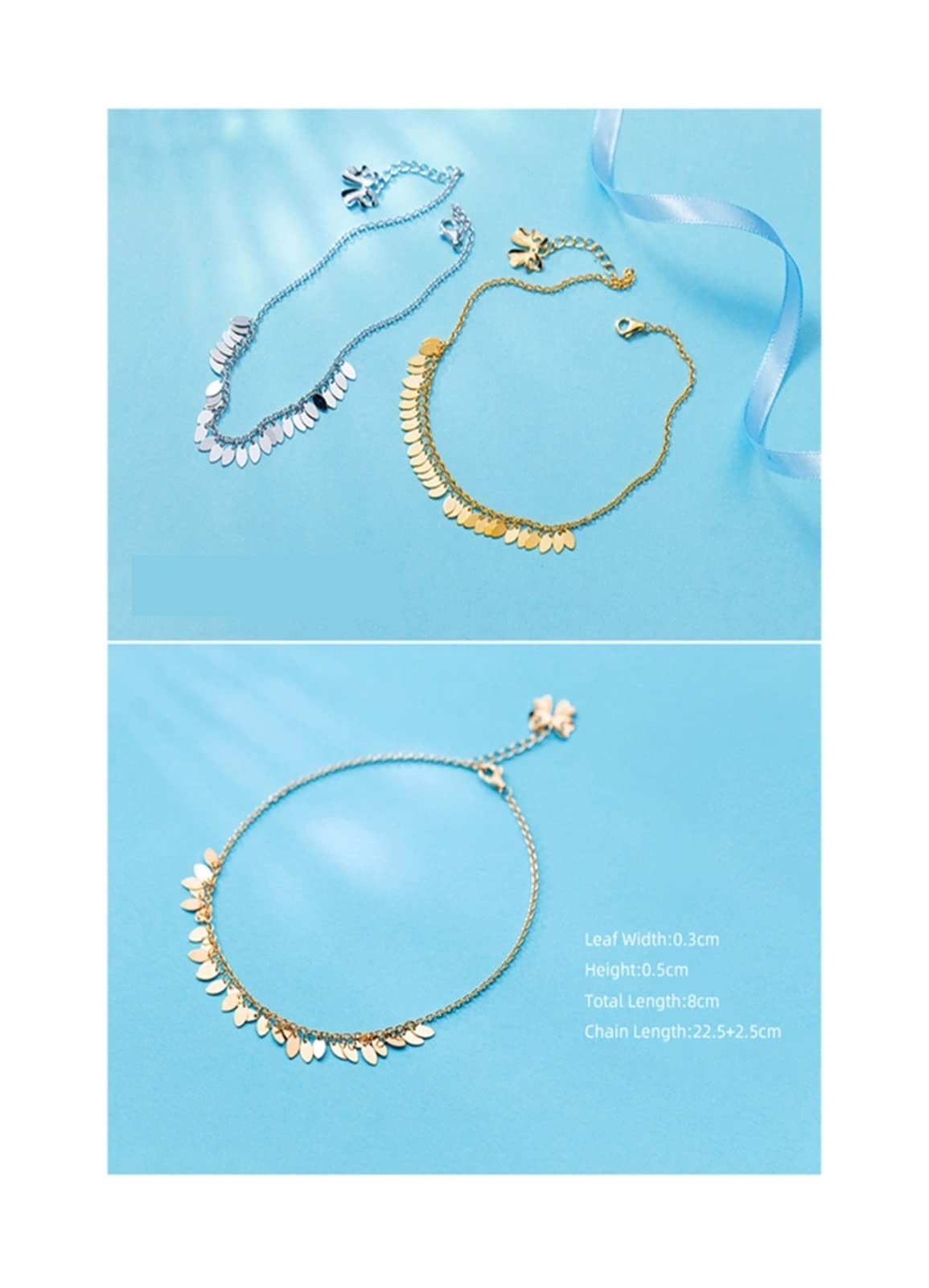 Oval Tassel Anklet Bracelet | Minimal Gold Tone Foot Chain Jewelry for Women