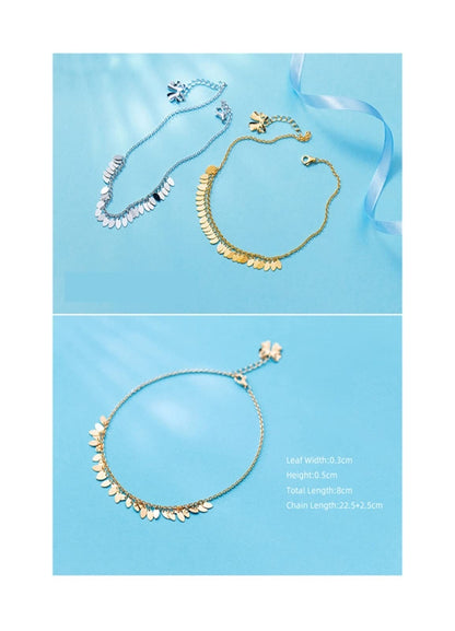 Oval Tassel Anklet Bracelet | Minimal Gold Tone Foot Chain Jewelry for Women