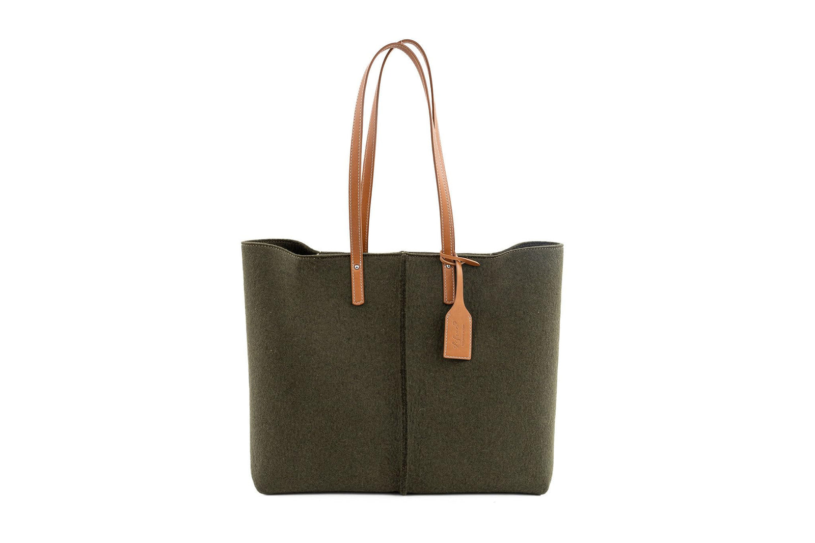 Large Capacity Tote Bag | Minimal Women’s Wool Felt Vegan Leather Green Tote