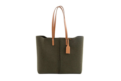 Large Capacity Tote Bag | Minimal Women’s Wool Felt Vegan Leather Green Tote