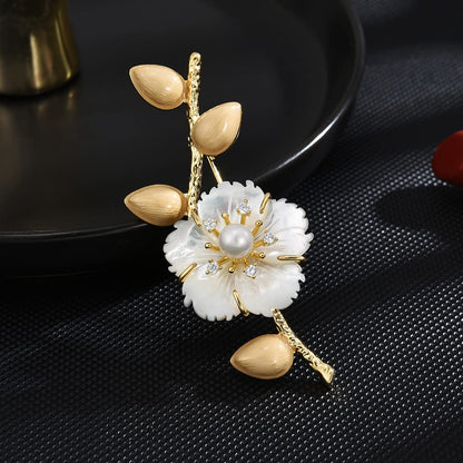 Pearl Flower Brooch | Elegant Gold Plated Floral Pin for Women