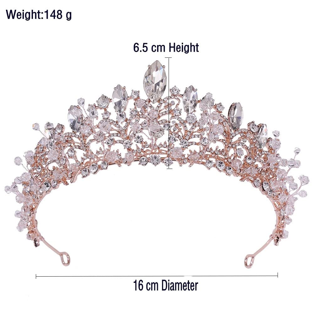 Crystal Bridal Tiara Crown | Minimal Rose Gold Rhinestone Wedding Headpiece