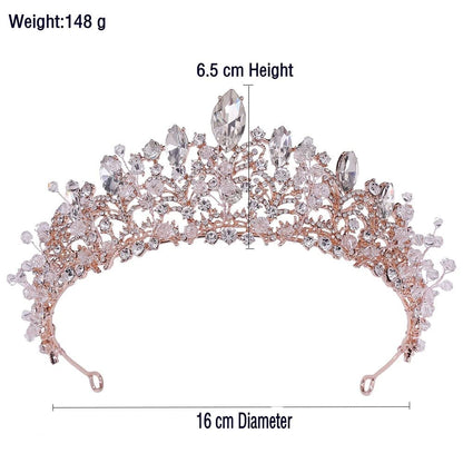 Crystal Bridal Tiara Crown | Minimal Rose Gold Rhinestone Wedding Headpiece