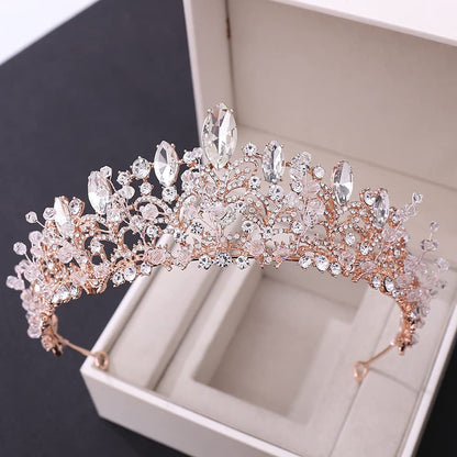 Crystal Bridal Tiara Crown | Minimal Rose Gold Rhinestone Wedding Headpiece