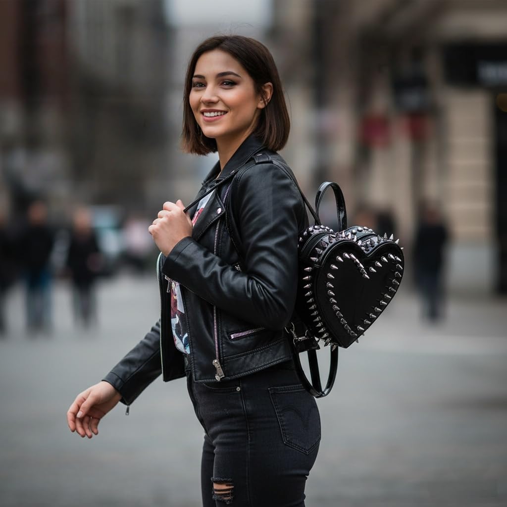 Heart Leopard Mini Backpack | Punk Style Women’s Black Fashion Bag