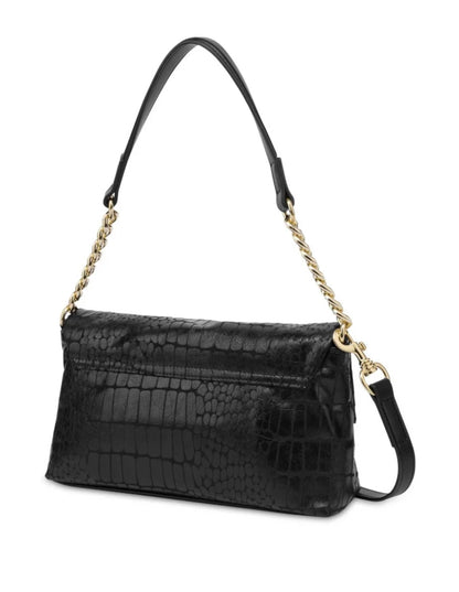 Black Shoulder Bag | Minimal Women’s Leather Zip Top Bag