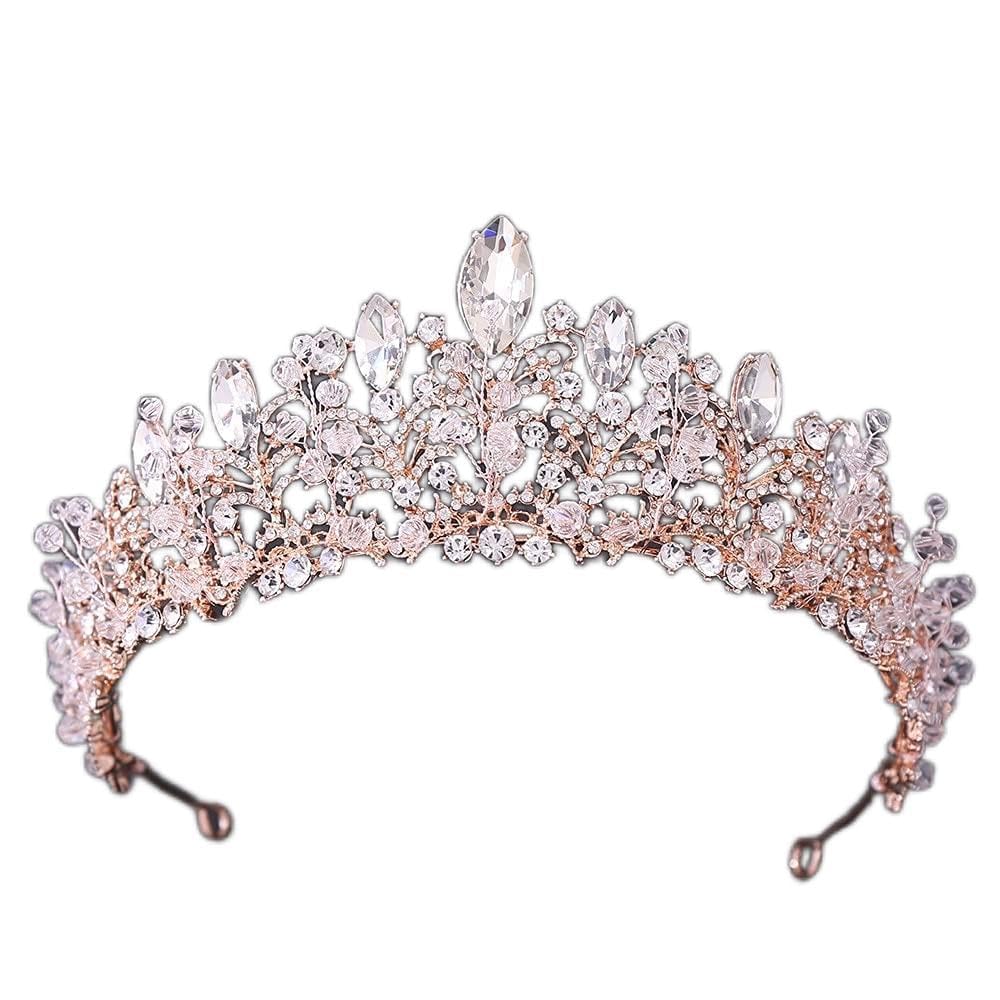 Crystal Bridal Tiara Crown | Minimal Rose Gold Rhinestone Wedding Headpiece