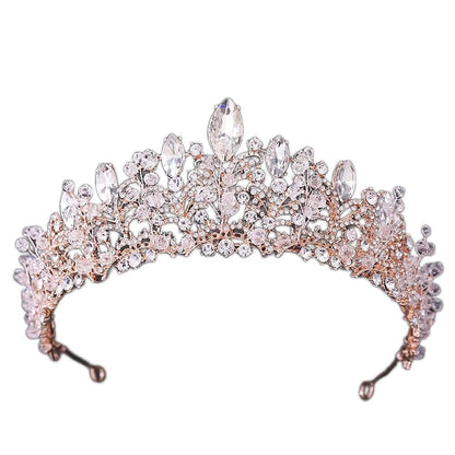 Crystal Bridal Tiara Crown | Minimal Rose Gold Rhinestone Wedding Headpiece