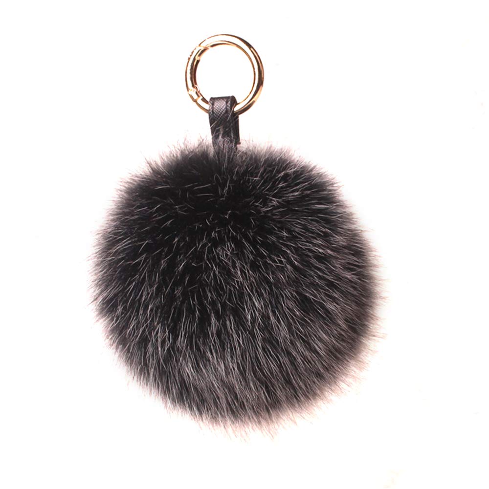 Fox Fur Pom Keychain | Minimal Women’s Black Fluffy Bag Charm