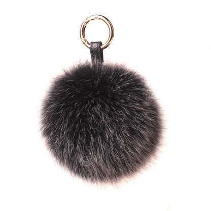 Fox Fur Pom Keychain | Minimal Women’s Black Fluffy Bag Charm