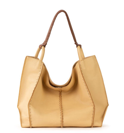 Large Leather Tote Bag | Minimal Women’s Everyday Shoulder Bag with Zipper Pocket