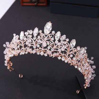 Crystal Bridal Tiara Crown | Minimal Rose Gold Rhinestone Wedding Headpiece
