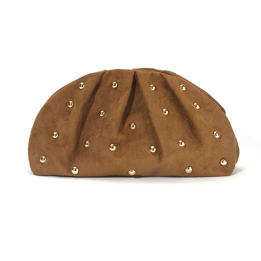 Studded Evening Clutch Bag | Minimal Suede Chain Strap Handbag for Women