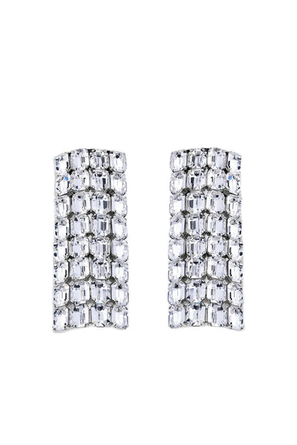 Long Crystal Pave Earrings | Minimal Silver Statement Jewelry