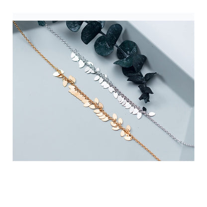 Oval Tassel Anklet Bracelet | Minimal Gold Tone Foot Chain Jewelry for Women