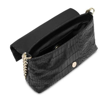 Black Shoulder Bag | Minimal Women’s Leather Zip Top Bag