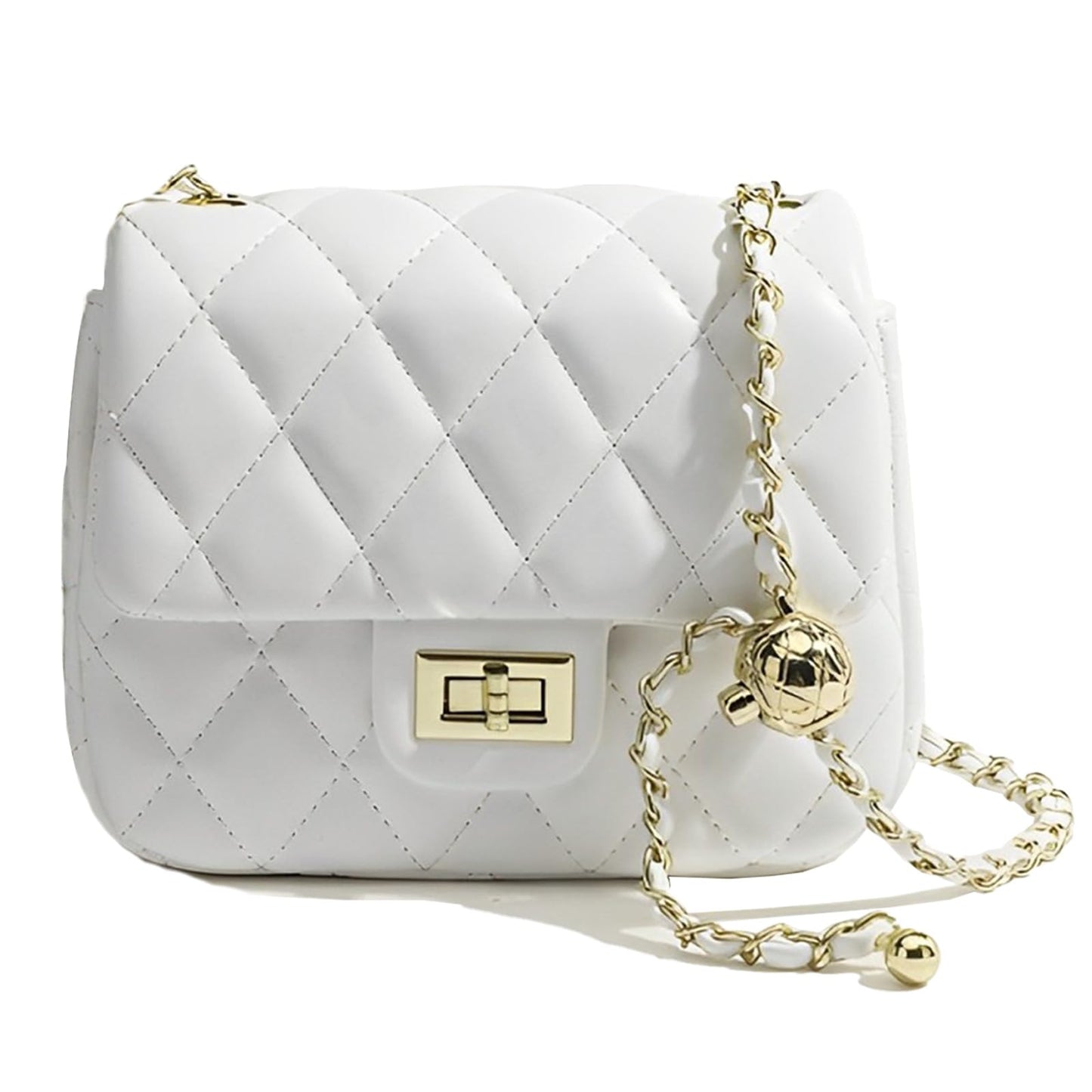 Diamond Chain Crossbody Bag | Minimal Women’s White Shoulder Bag with Adjustable Strap