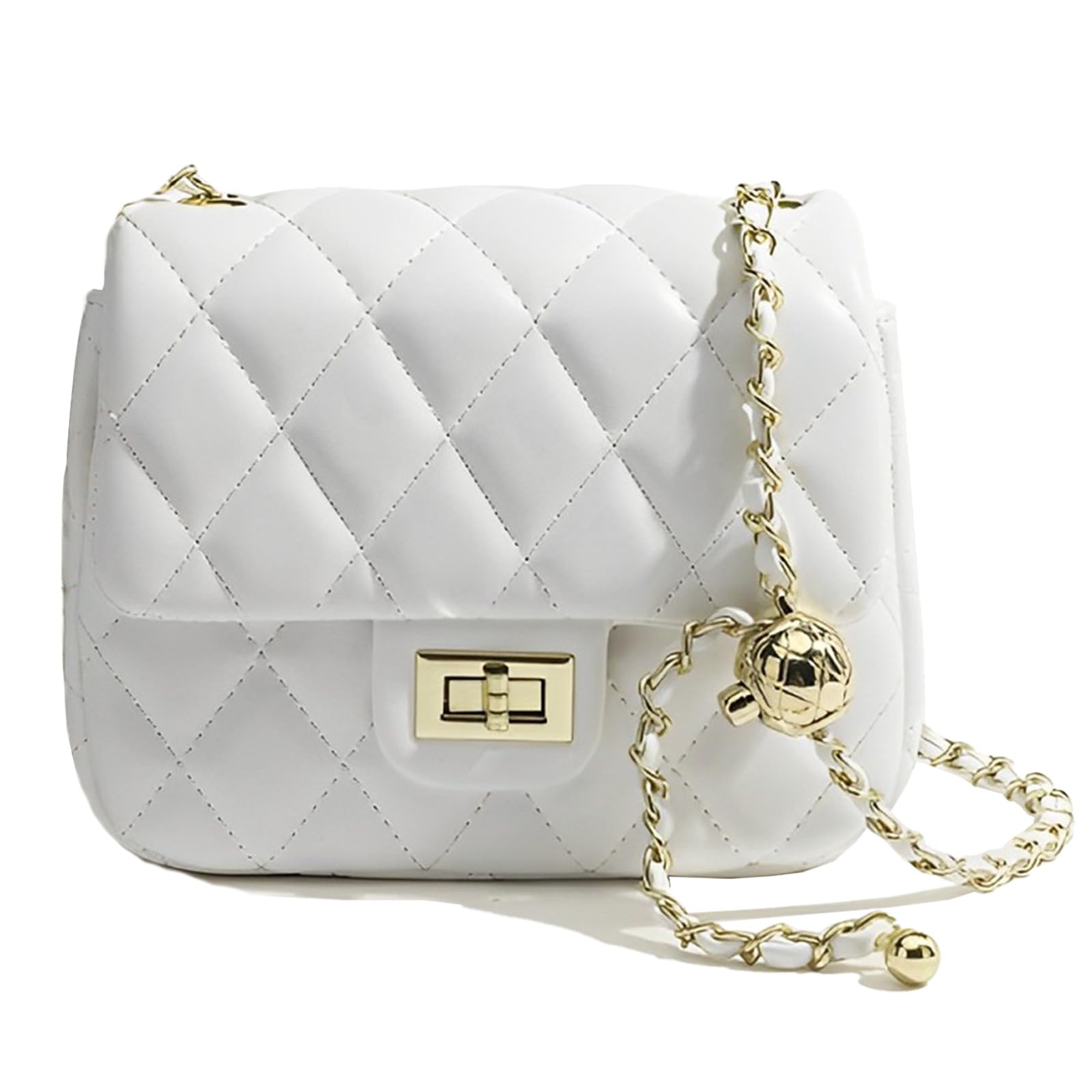 Diamond Chain Crossbody Bag | Minimal Women’s White Shoulder Bag with Adjustable Strap
