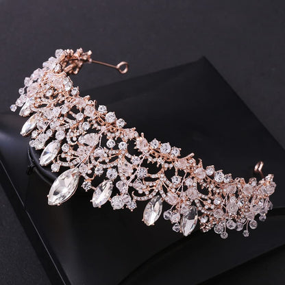 Crystal Bridal Tiara Crown | Minimal Rose Gold Rhinestone Wedding Headpiece