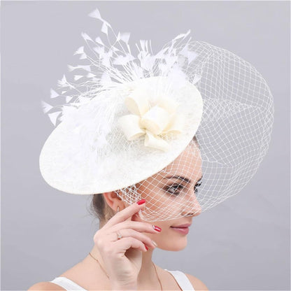 Beige Fascinator Hat | Minimal Women’s Wedding Cocktail Headwear with Flower