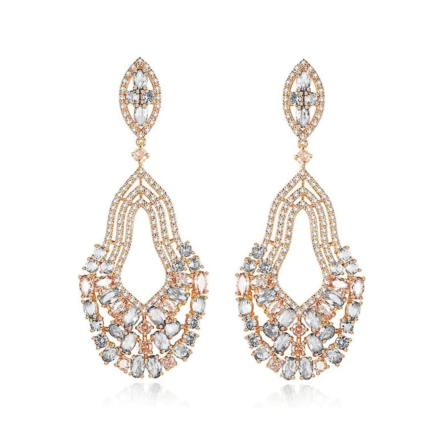 Gold Crystal Drop Earrings | Horseshoe Dangle Moissanite Jewelry for Women