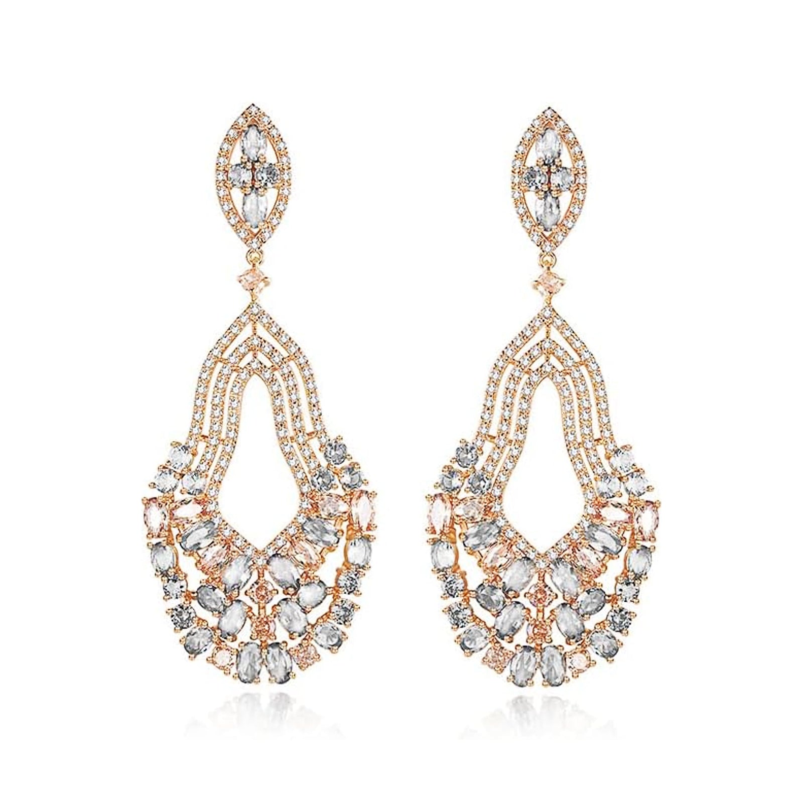 Gold Crystal Drop Earrings | Horseshoe Dangle Moissanite Jewelry for Women