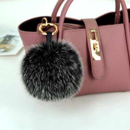 Fox Fur Pom Keychain | Minimal Women’s Black Fluffy Bag Charm