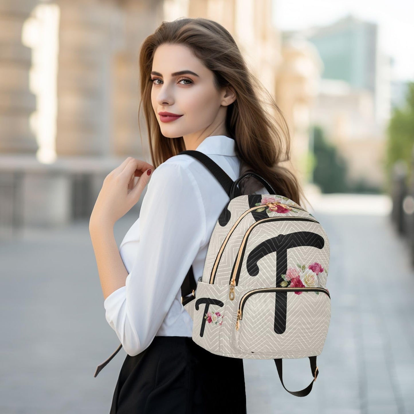 Letter F Backpack | Minimal Women’s Fashion Travel Daypack Shoulder Bag