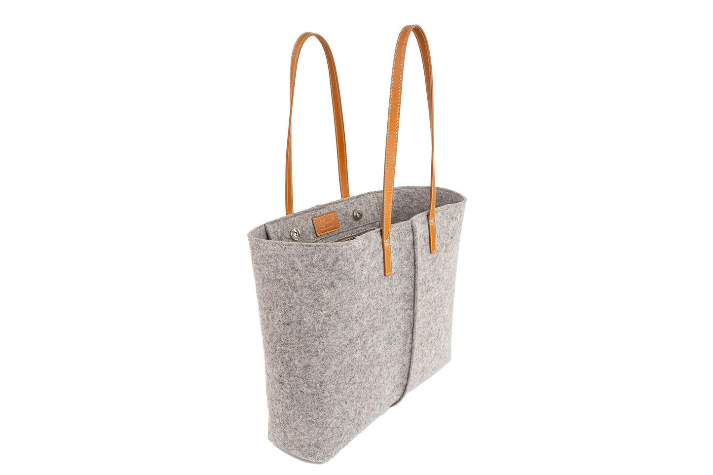 Medium Wool Felt Tote Bag | Minimal Vegan Leather Women’s Grey Fashion Tote