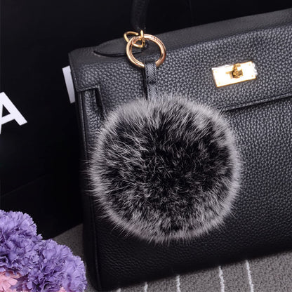 Fox Fur Pom Keychain | Minimal Women’s Black Fluffy Bag Charm