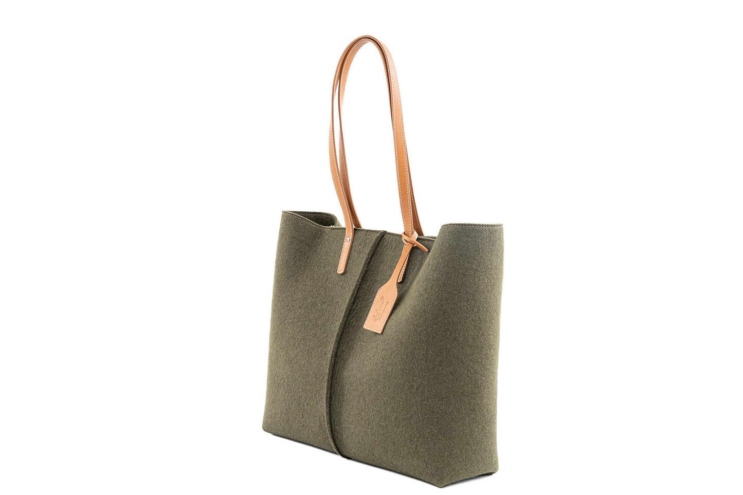 Large Capacity Tote Bag | Minimal Women’s Wool Felt Vegan Leather Green Tote