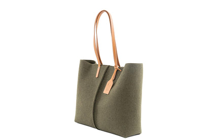 Large Capacity Tote Bag | Minimal Women’s Wool Felt Vegan Leather Green Tote