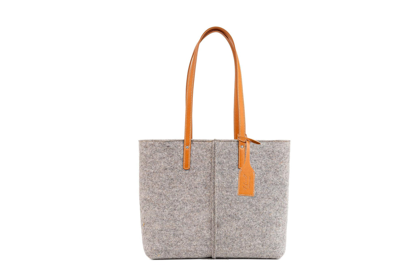 Medium Wool Felt Tote Bag | Minimal Vegan Leather Women’s Grey Fashion Tote