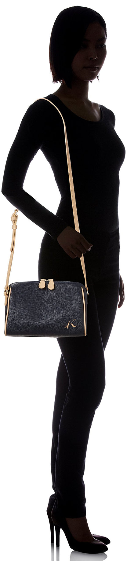 Two-Tone Crossbody Shoulder Bag | Minimal Women’s Dark Blue & Beige Bag One Size